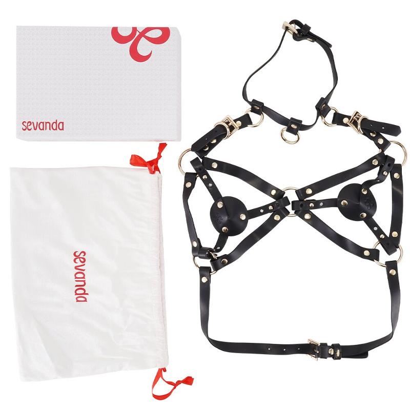 Портупея на грудь LOCKINK SEVANDA Queen Chest Harness with Removable Bra, чорна, зі знімними пестис