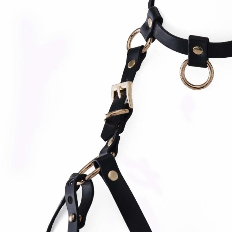 Портупея на грудь LOCKINK SEVANDA Queen Chest Harness with Removable Bra, чорна, зі знімними пестис