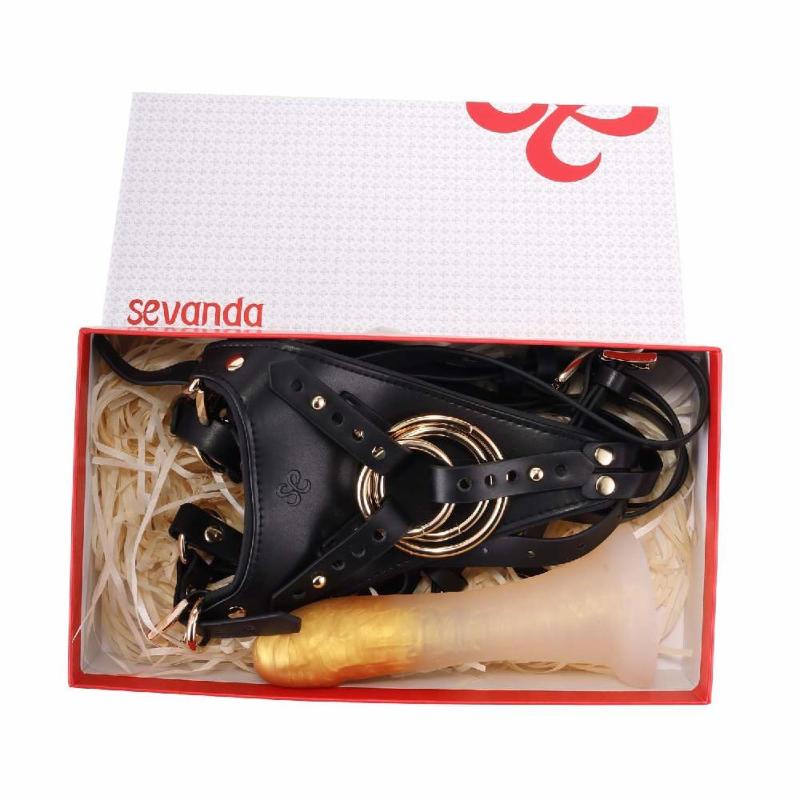 Страпон LOCKINK SEVANDA Queen Sheba Strapon Golden Dildo, регульовані кріплення, силіконовий дилдо