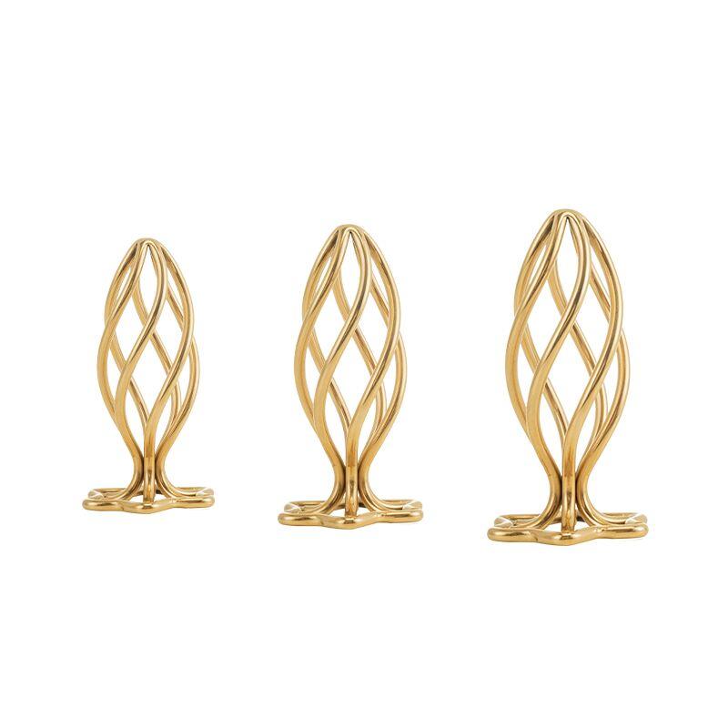 Металева анальна пробка LOCKINK SEVANDA Hollow Spiral Golden, M, золотиста, діаметр 3 см