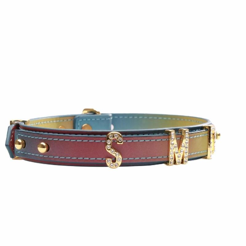 Нашийник LOCKINK Multi-color DIY Alphabet Collar, мультиколір, штучна шкіра, букви зі стразами