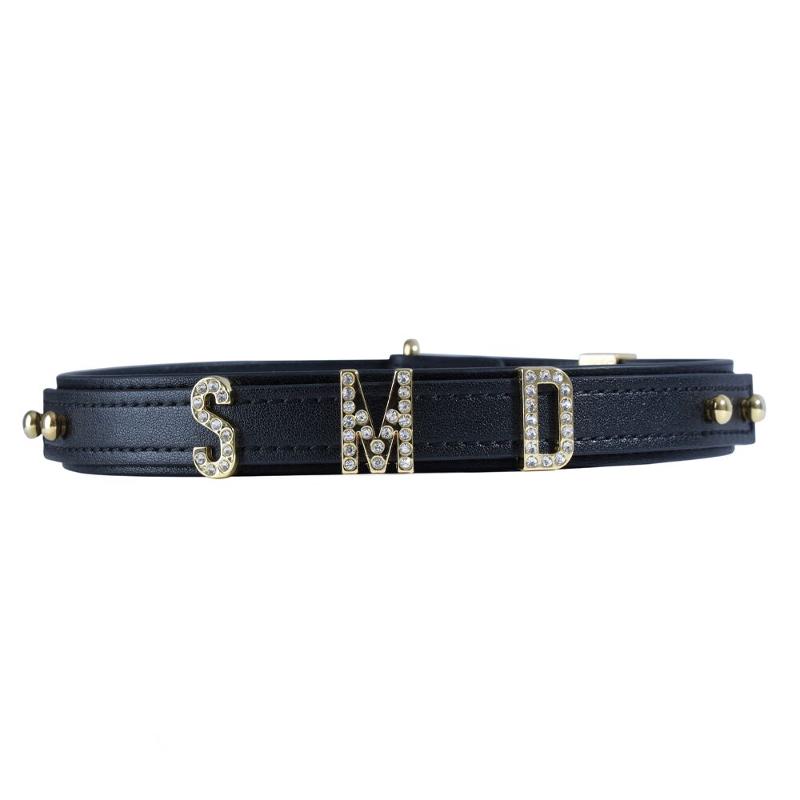 Нашийник LOCKINK Dark DIY Alphabet Collar, чорний, штучна шкіра, букви зі стразами