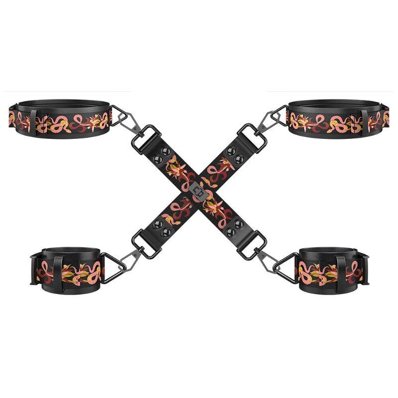 БДСМ-набір LOCKINK The Flowering Serpent Bondage Set, чорний, з малюнком у вигляді змій, 12 предметів
