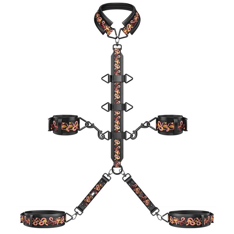 БДСМ-набір LOCKINK The Flowering Serpent Bondage Set, чорний, з малюнком у вигляді змій, 12 предметів