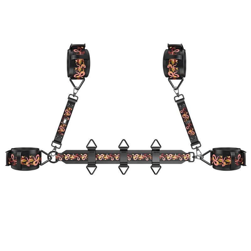 БДСМ-набір LOCKINK The Flowering Serpent Bondage Set, чорний, з малюнком у вигляді змій, 12 предметів