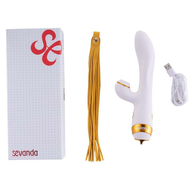 Вібратор-кролик з пульсацією та флогером LOCKINK SEVANDA Whip Vibrating Massage Wand, біло-золотий