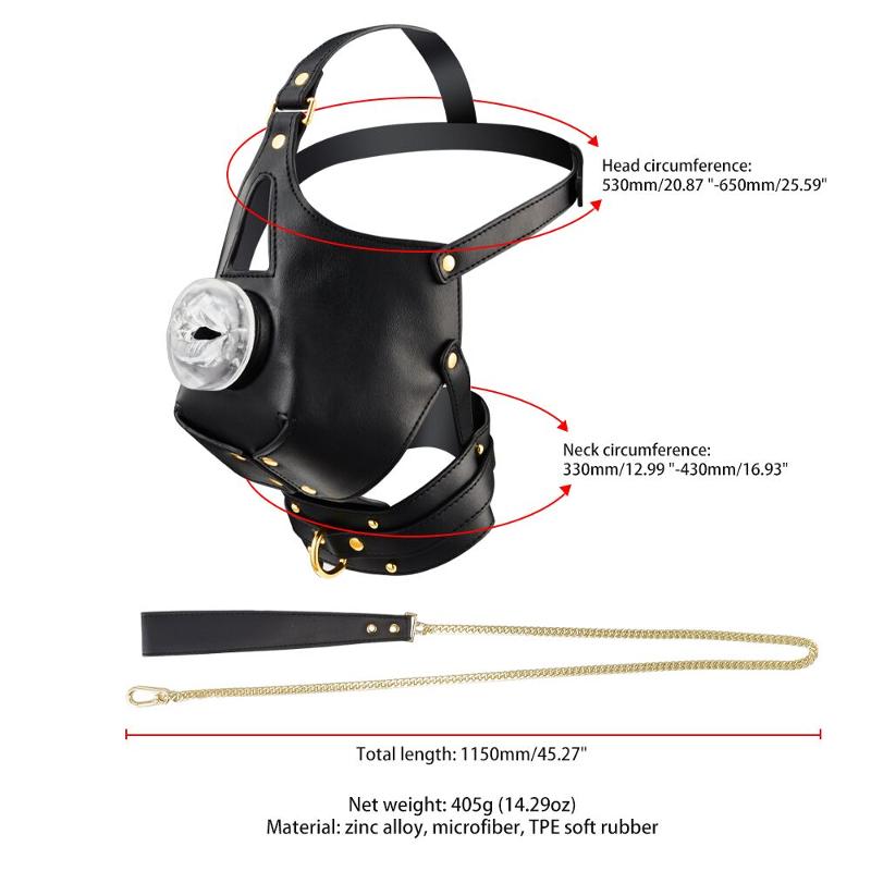 Маска-збруя для мінету з повідцем LOCKINK SEVANDA Blowjob Head Muzzle with Leash, чорна