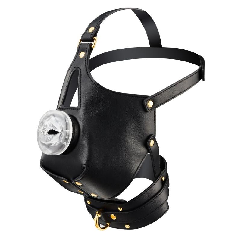 Маска-збруя для мінету з повідцем LOCKINK SEVANDA Blowjob Head Muzzle with Leash, чорна