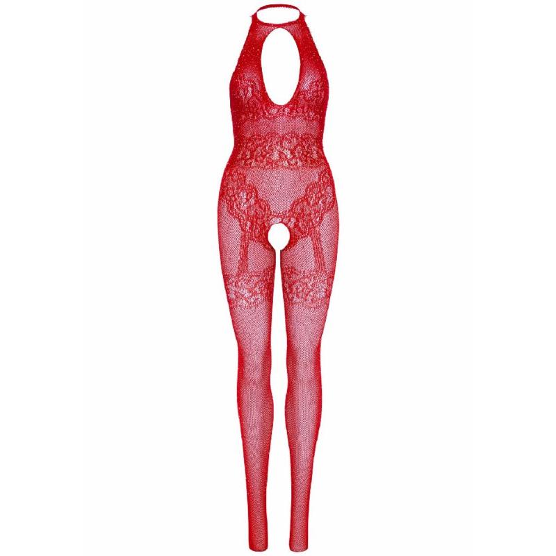 Бодістокінг Leg Avenue Rhinestone Lace and Net, One Size, червоний, зі стразами, відкритий доступ