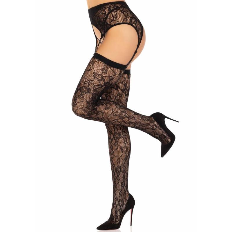 Комплект Leg Avenue Lace thigh highs & garterbelt, One Size, чорний, панчохи та пояс з пажами