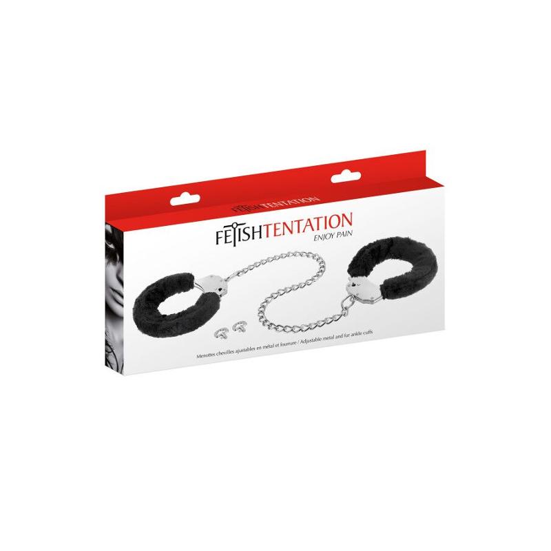 Металеві поножі з хутром Fetish Tentation Adjustable metal and fur ankle cuffs, 2 ключі