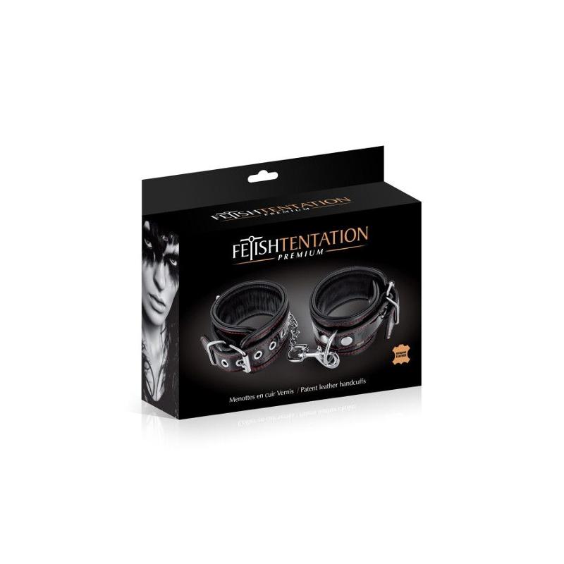 Наручники Fetish Tentation Premium Patent Leather Handcuffs, знімний ланцюжок