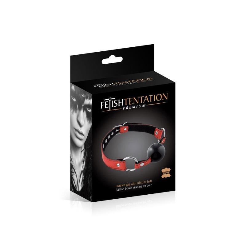 Кляп Fetish Tentation Premium Leather Gag with Silicone Ball (Red), силіконова кулька