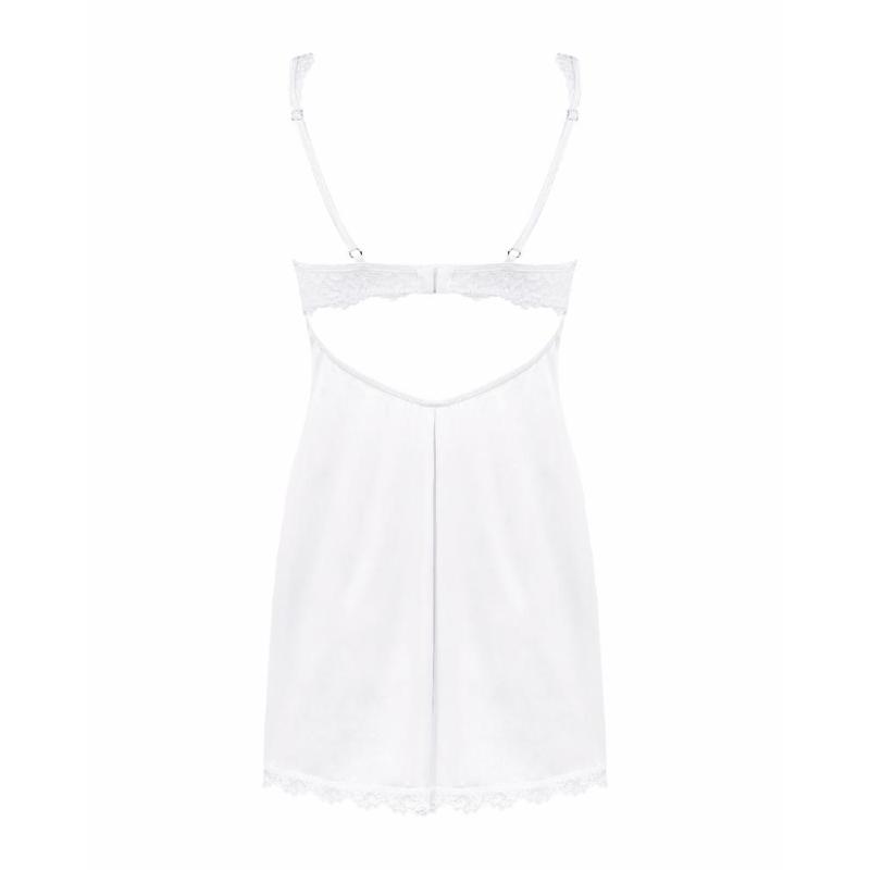 Сорочка Obsessive Amor Blanco underwire chemise & thong,L/XL, біла, мереживний ліф, стрінги в наборі