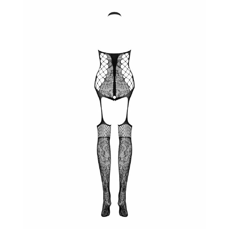 Бодістокінг Obsessive Bodystocking F240, S/M/L, чорний, мереживний малюнок, імітація боді з панчохами