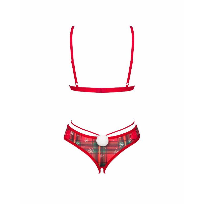 Комплект Obsessive Ms Merrilo 2-pcs set, XS/S, м’який бюстгальтер та трусики з доступом і з помпоном