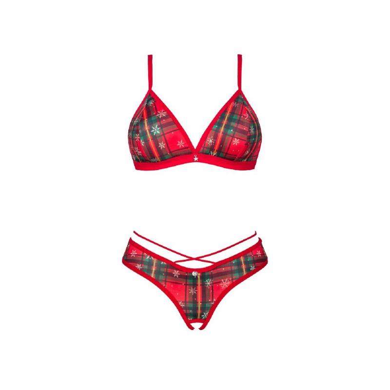 Комплект Obsessive Ms Merrilo 2-pcs set, XS/S, м’який бюстгальтер та трусики з доступом і з помпоном