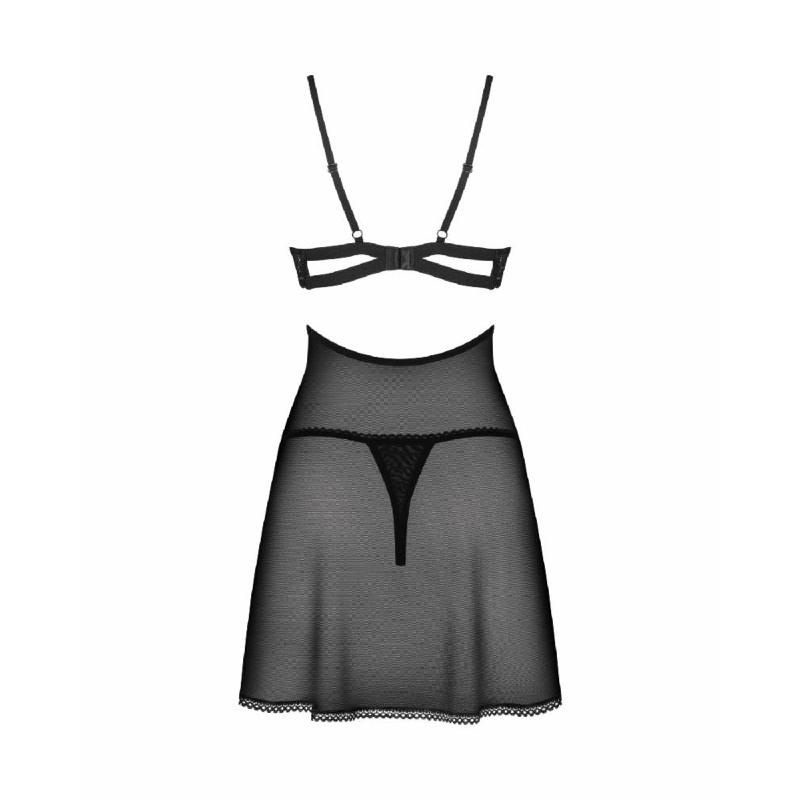 Бебі-дол Obsessive Nutris babydoll & thong, XL/2XL, імітація ліфа та спіднички, стрінги в комплекті