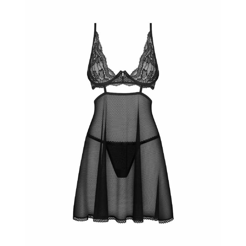 Бебі-дол Obsessive Nutris babydoll & thong, XL/2XL, імітація ліфа та спіднички, стрінги в комплекті