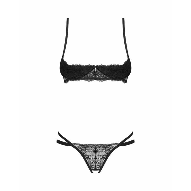 Комплект Obsessive Nutris 2-pcs crotchless set, XS/S, ліф з відкритими чашками, трусики з доступом