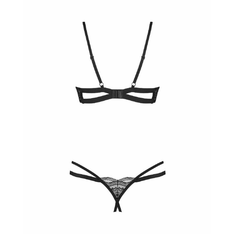 Комплект Obsessive Nutris 2-pcs crotchless set, M/L, ліф з відкритими чашками, трусики з доступом