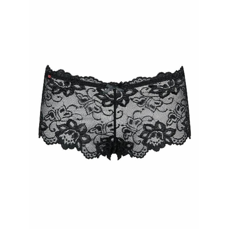 Трусики-шортики Obsessive Idillia shorties, L/XL, чорні, мереживні, з низькою посадкою