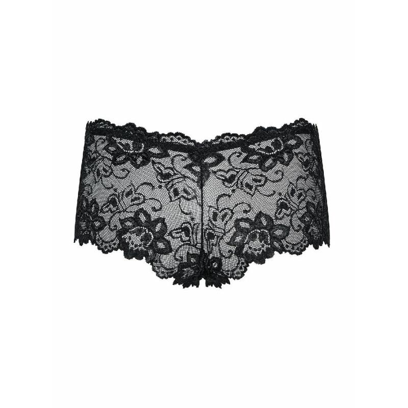 Трусики-шортики Obsessive Idillia shorties, L/XL, чорні, мереживні, з низькою посадкою
