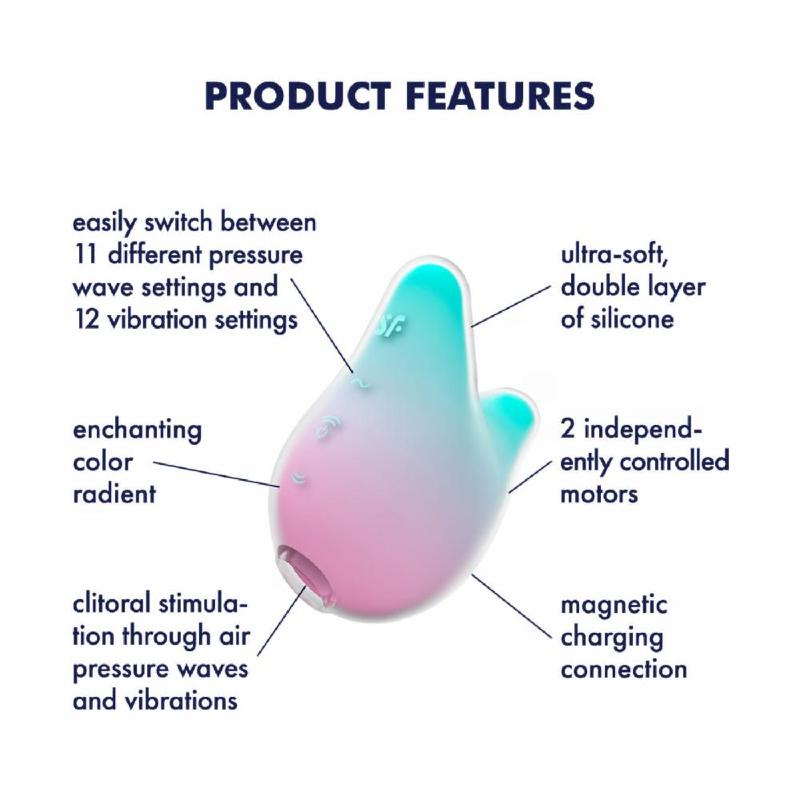 Вакуумний кліторальний стимулятор з вібрацією Satisfyer Mermaid Vibes Mint/Pink, 2 мотори