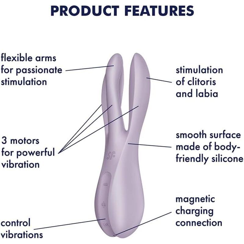 Кліторальний вібратор Satisfyer Threesome 2 Violet, 3 гнучкі пальчики, 3 мотори