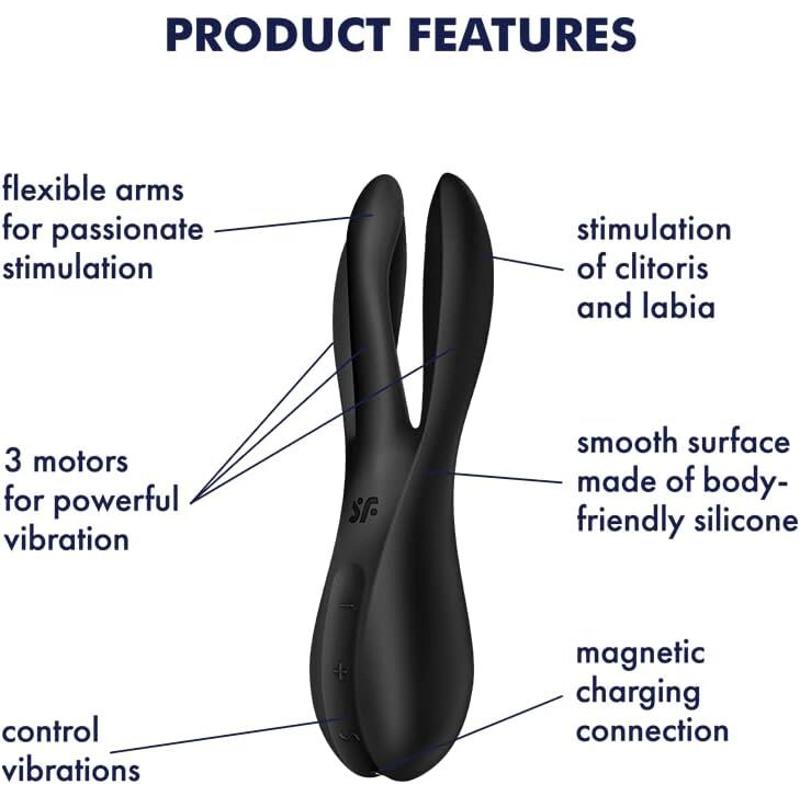 Кліторальний вібратор Satisfyer Threesome 2 Black, 3 гнучкі пальчики, 3 мотори