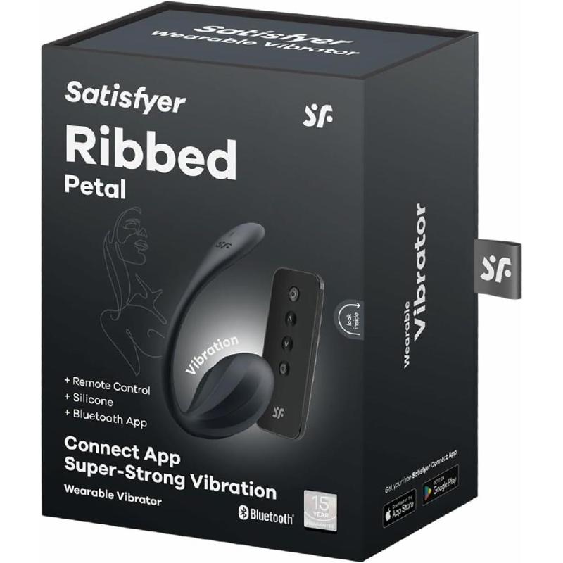 Смарт-віброяйце Satisfyer Ribbed Petal Connect App Black, керування зі смартфона, пульт ДК
