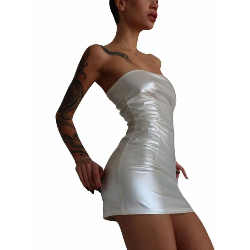 Мінісукня D&A, XS-S, white, nylon-lycra відкриті плечі з блискавкою на всю довжину