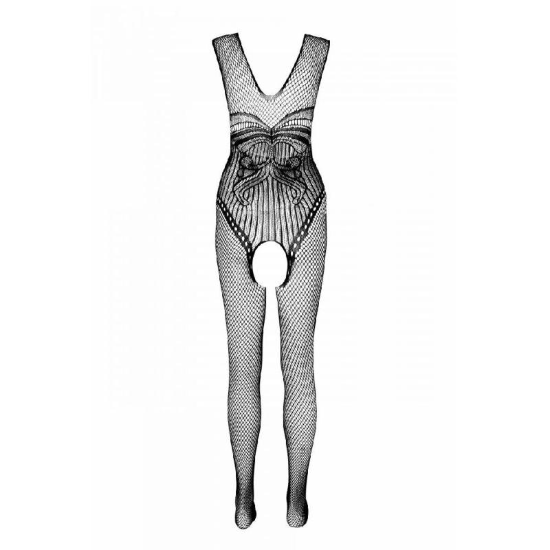 Бодістокінг Passion ECO BS003, чорний, One Size, відкрита промежина, імітація корсета і панчіх