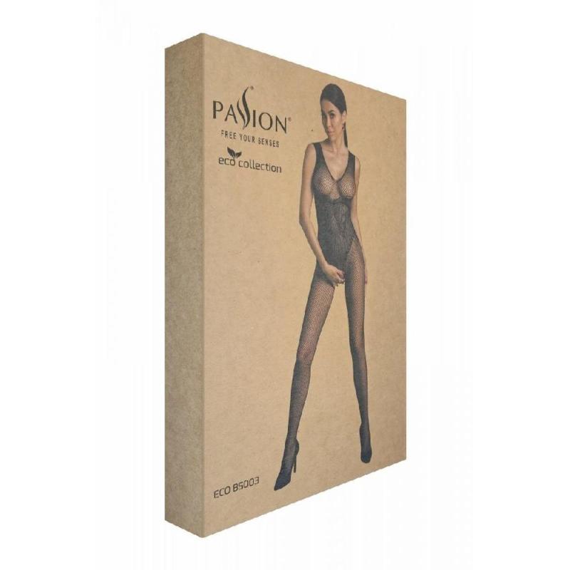 Бодістокінг Passion ECO BS003, чорний, One Size, відкрита промежина, імітація корсета і панчіх
