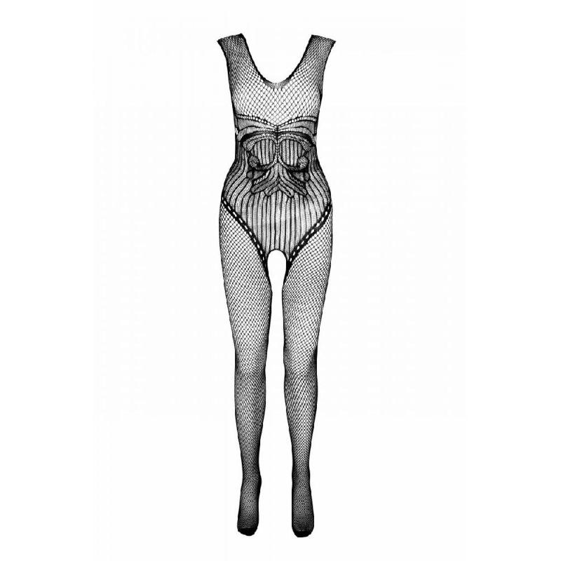Бодістокінг Passion ECO BS003, чорний, One Size, відкрита промежина, імітація корсета і панчіх