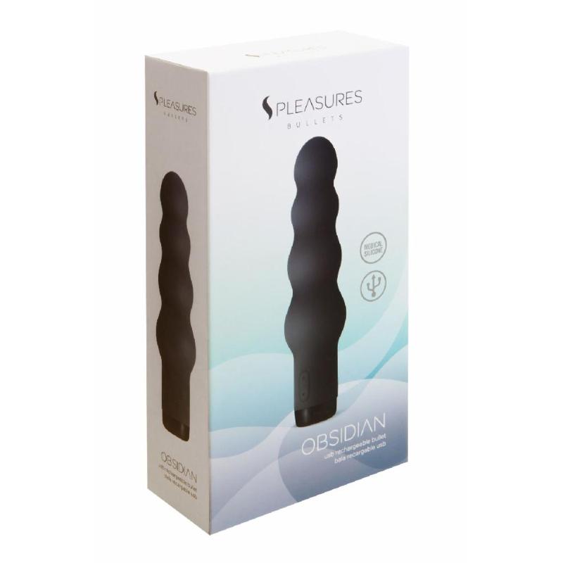 Вібратор S Pleasures Bullets Obsidian, чорний, у вигляді ряду кульок, 10 режимів, діаметр 4 см