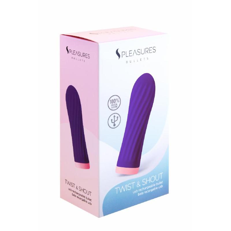Віброкуля S Pleasures Bullets Twist & Shout Purple, фіолетова, ребриста поверхня, 10 режимів