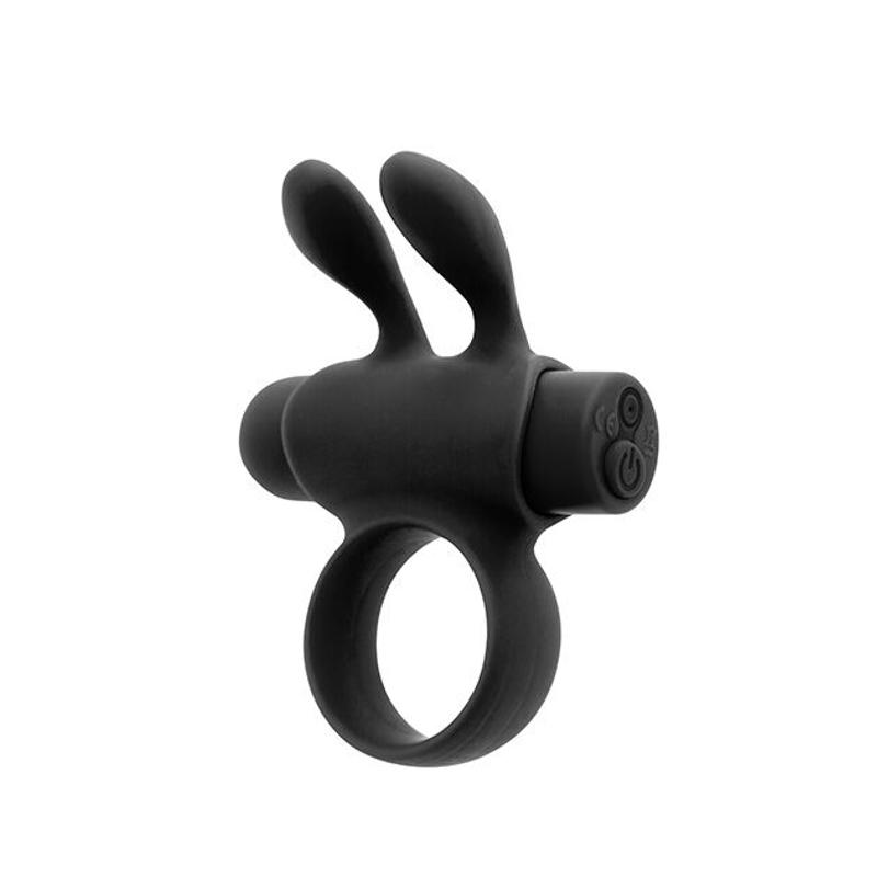 Ерекційне віброкільце S Pleasures Premium Rabbit Ring, чорне, зі знімною віброкулею та вушками - зображення 1