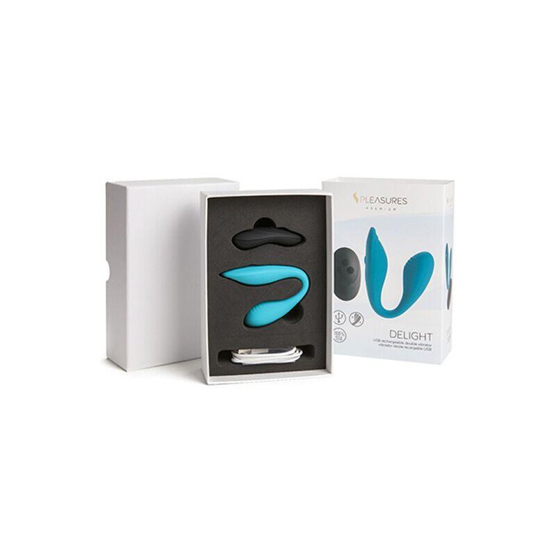Подвійний вібратор S Pleasures Premium Delight, бірюзовий, для клітора та точки G, 10 режимів