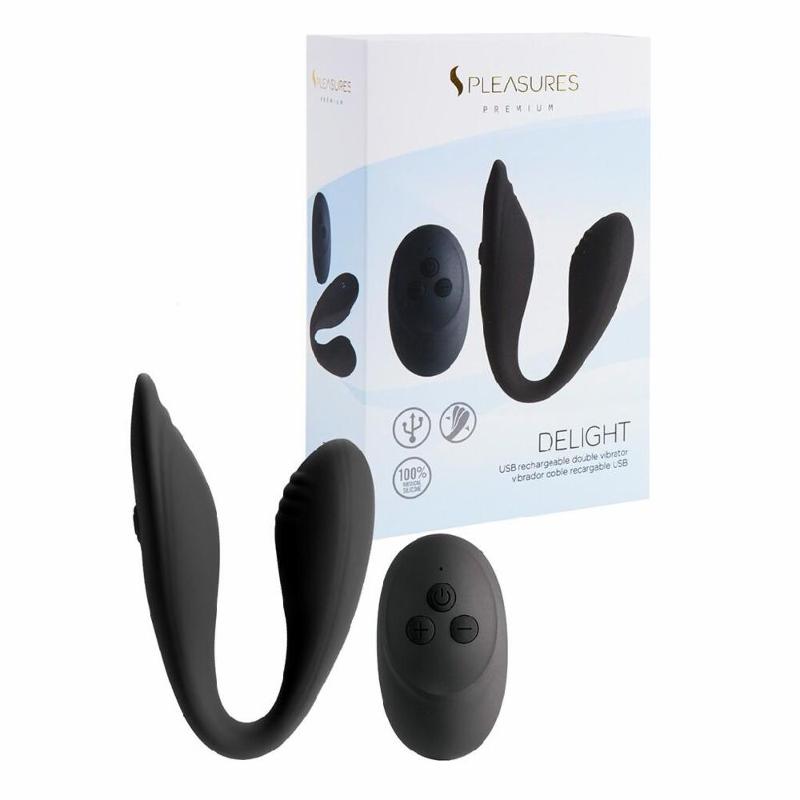 Подвійний вібратор S Pleasures Premium Delight, чорний, для клітора та точки G, 10 режимів