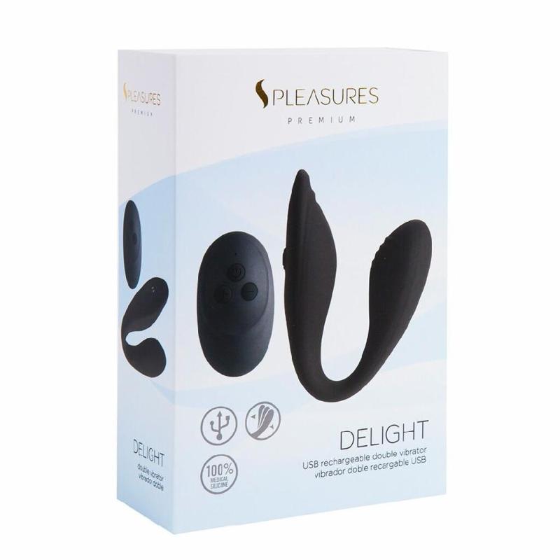 Подвійний вібратор S Pleasures Premium Delight, чорний, для клітора та точки G, 10 режимів