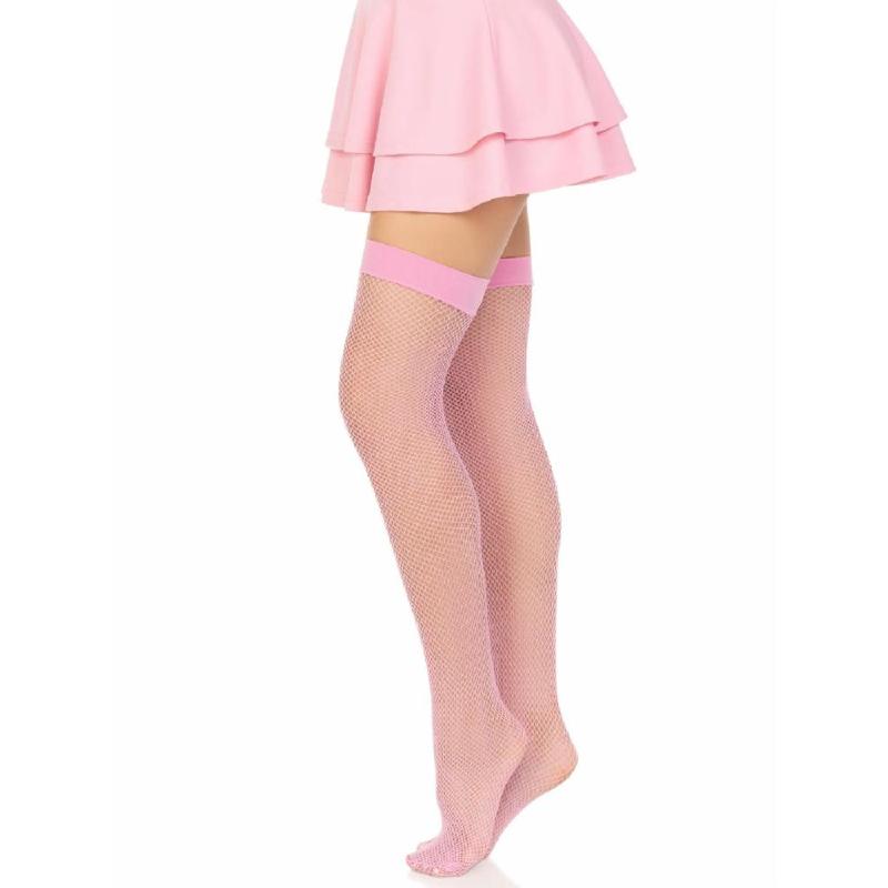Панчохи-сітка Leg Avenue Nylon Fishnet Thigh Highs One size, Pink, дрібна сітка