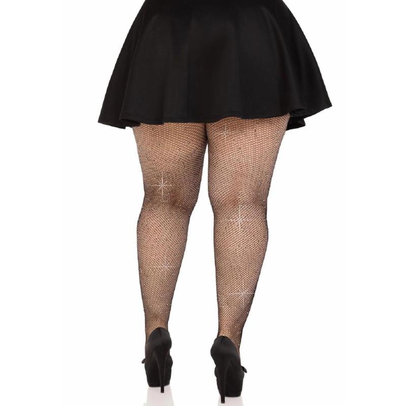 Колготки Leg Avenue Rhinestone micro net tights Plus size Black, дрібна сітка, стрази