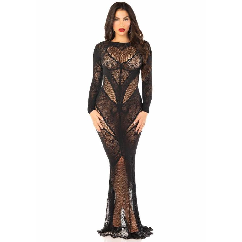 Сукня з довгим рукавом Leg Avenue Lace and Net Bodycon Gown One Size, Black