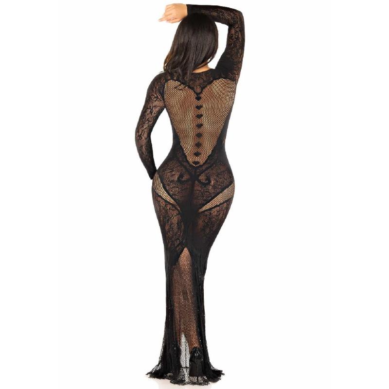 Сукня з довгим рукавом Leg Avenue Lace and Net Bodycon Gown One Size, Black
