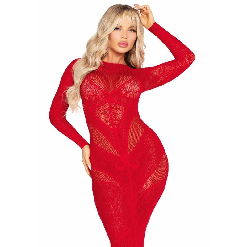 Сукня з довгим рукавом Leg Avenue Lace and Net Bodycon Gown One Size, Red