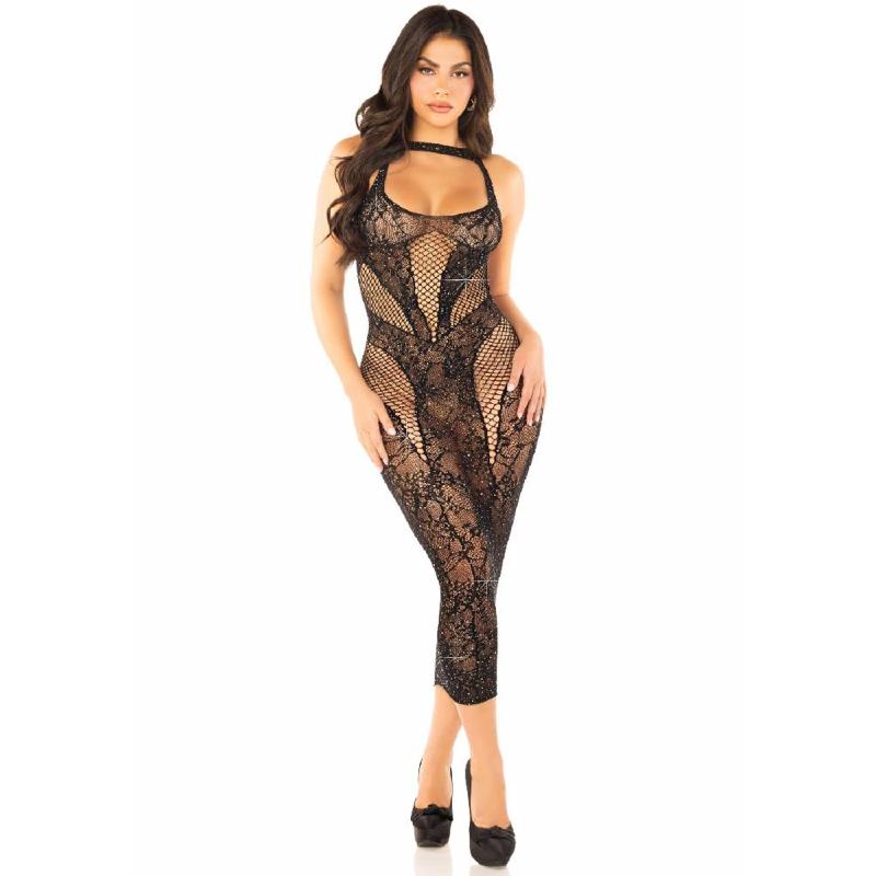 Сукня з відкритою спиною Leg Avenue Rhinestone Lace and Net Bodycon Dress One Size, Black