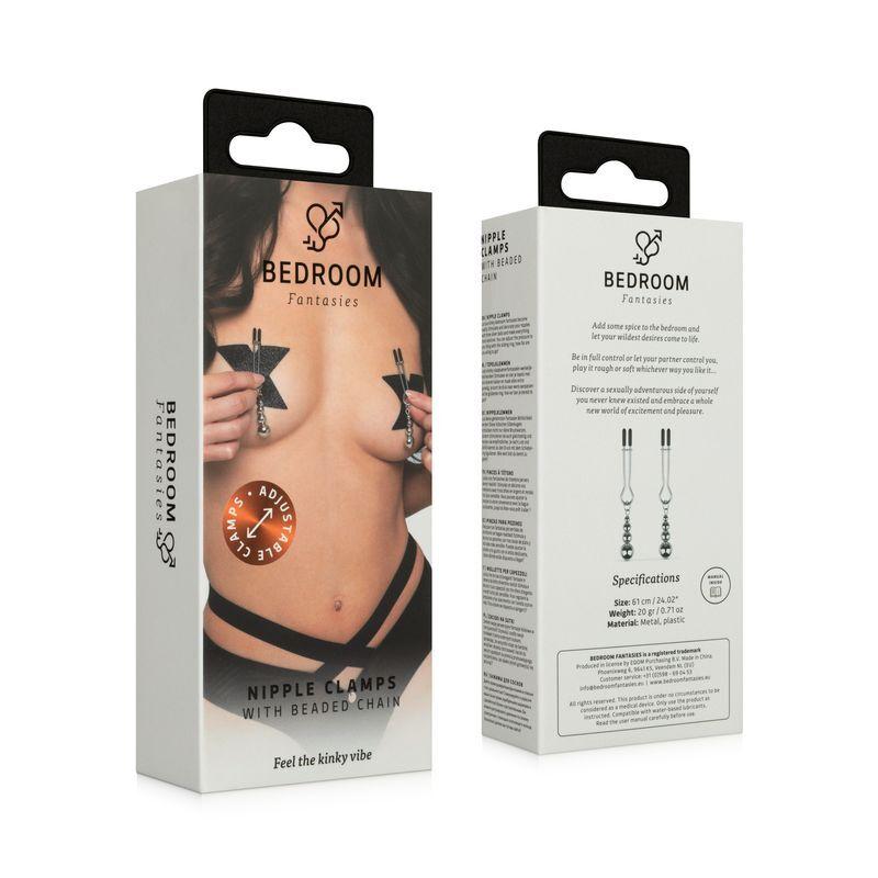 Затискачі для сосків Bedroom Fantasies: Nipple Clamps with Beaded Chain - Silver