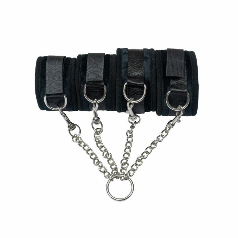 Хрестовина Punishment – Hog-Tie – Black, наручники + поножі на ланцюжку