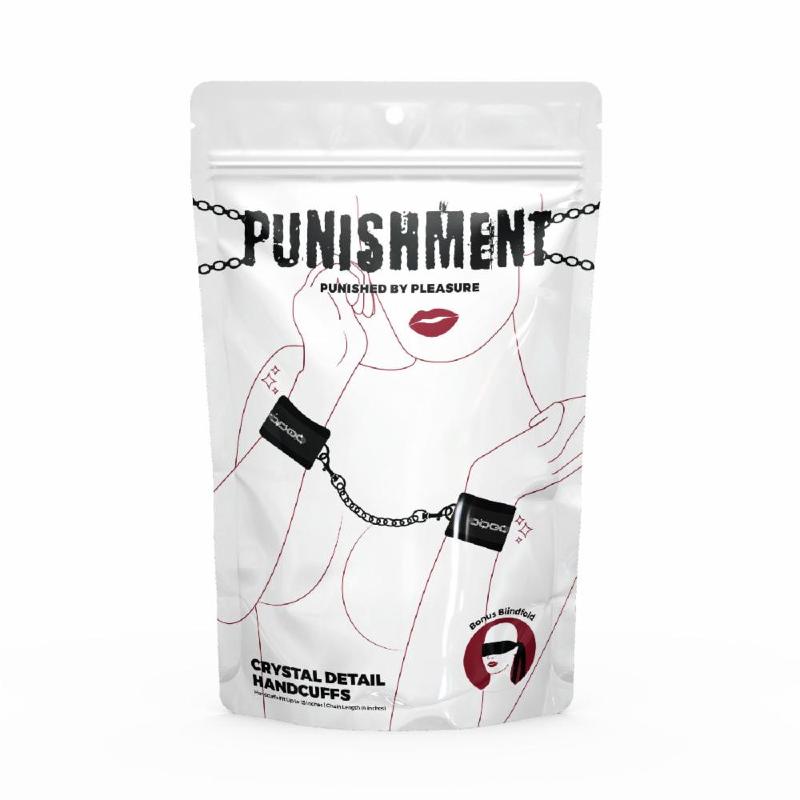Наручники Punishment – Crystal Detail Handcuffs – Black, знімний ланцюжок, оздоблені кристалами